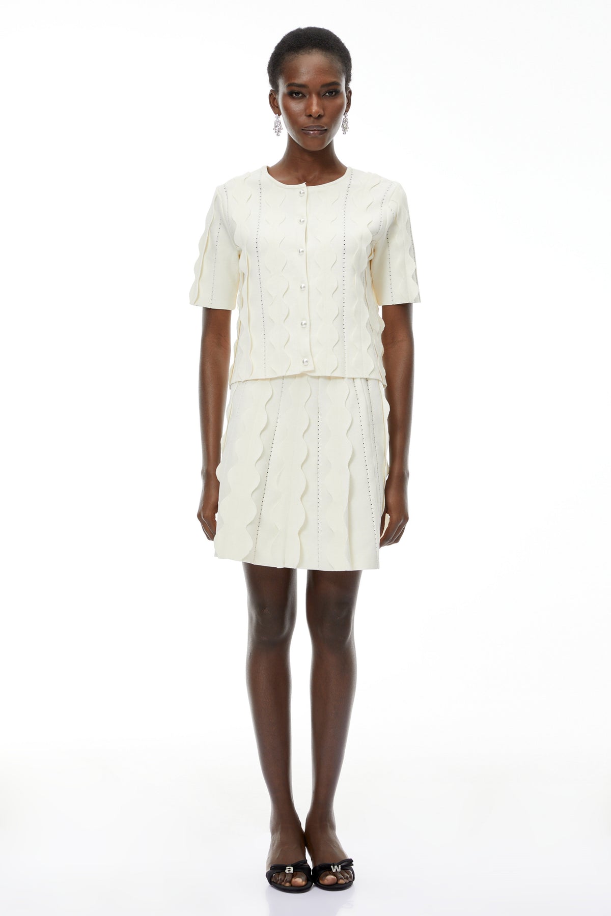 Ásdís White Beaded Blouse & Skirt Set