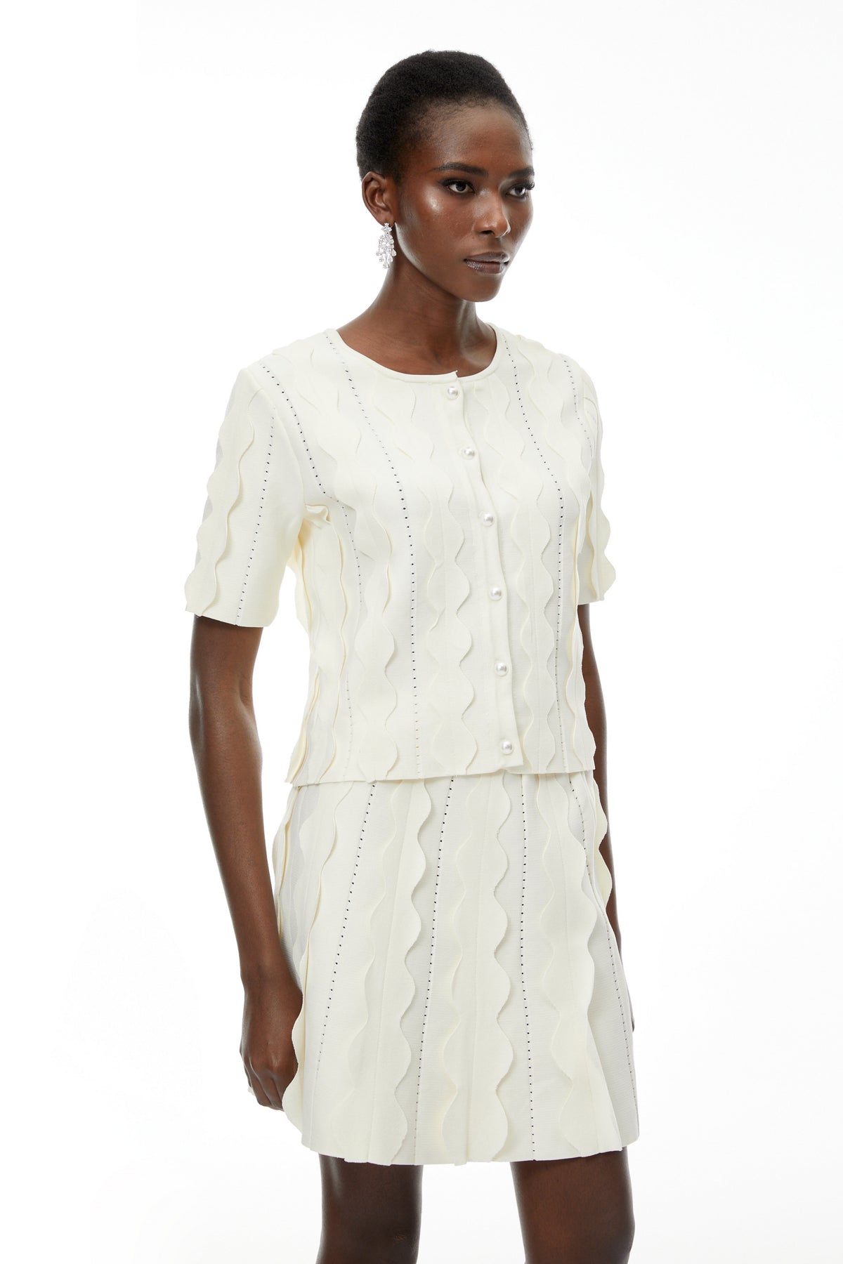 Ásdís White Beaded Blouse & Skirt Set (Final Sale)