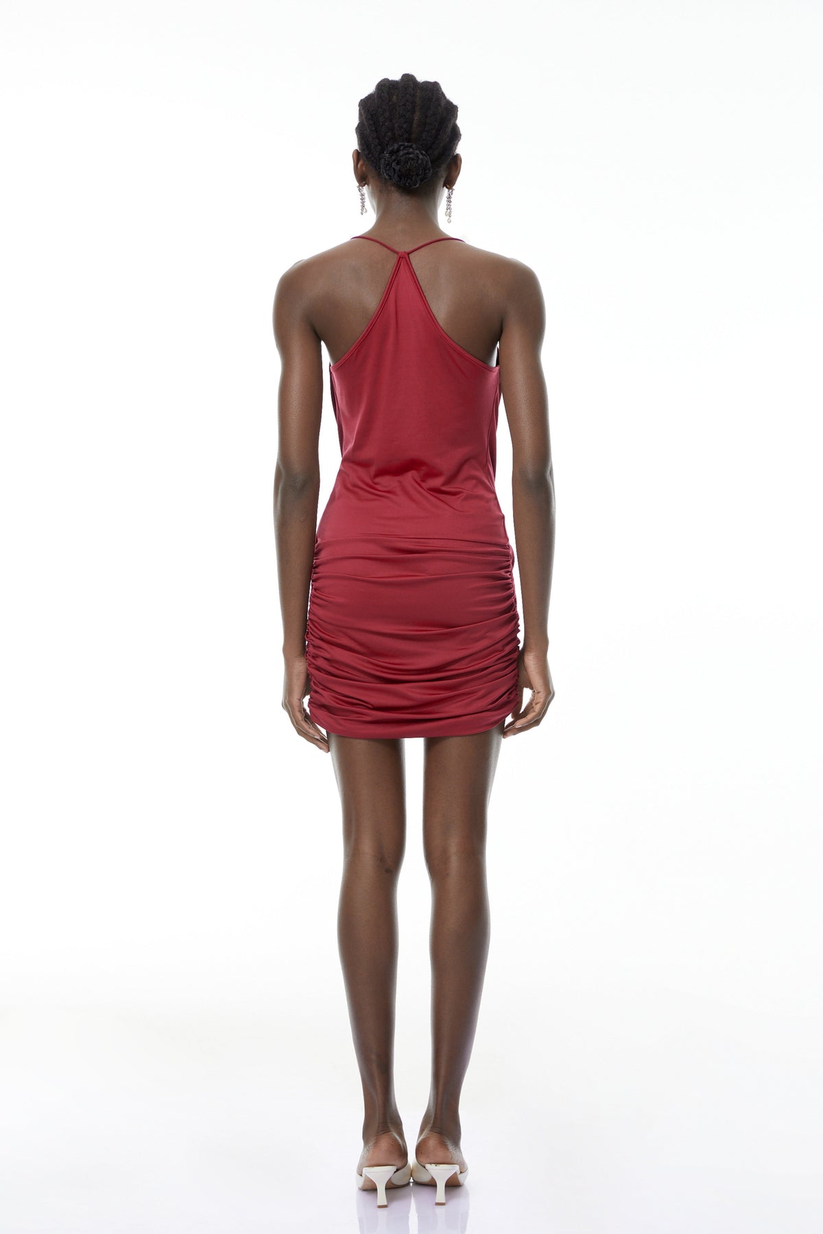 Astrid Burgundy V-Neck Draped Mini Dress