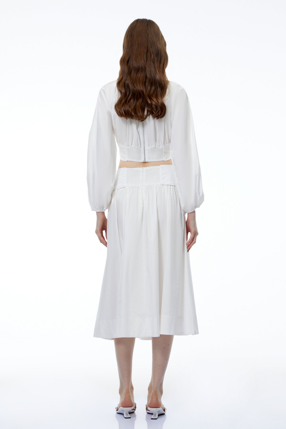 Aubrey White Round Neck Puff Sleeve Top & Skirt Set