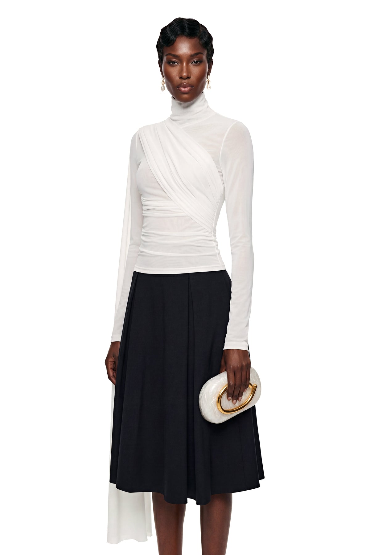 Ayanda White High Neck Blouse with Bow Detail