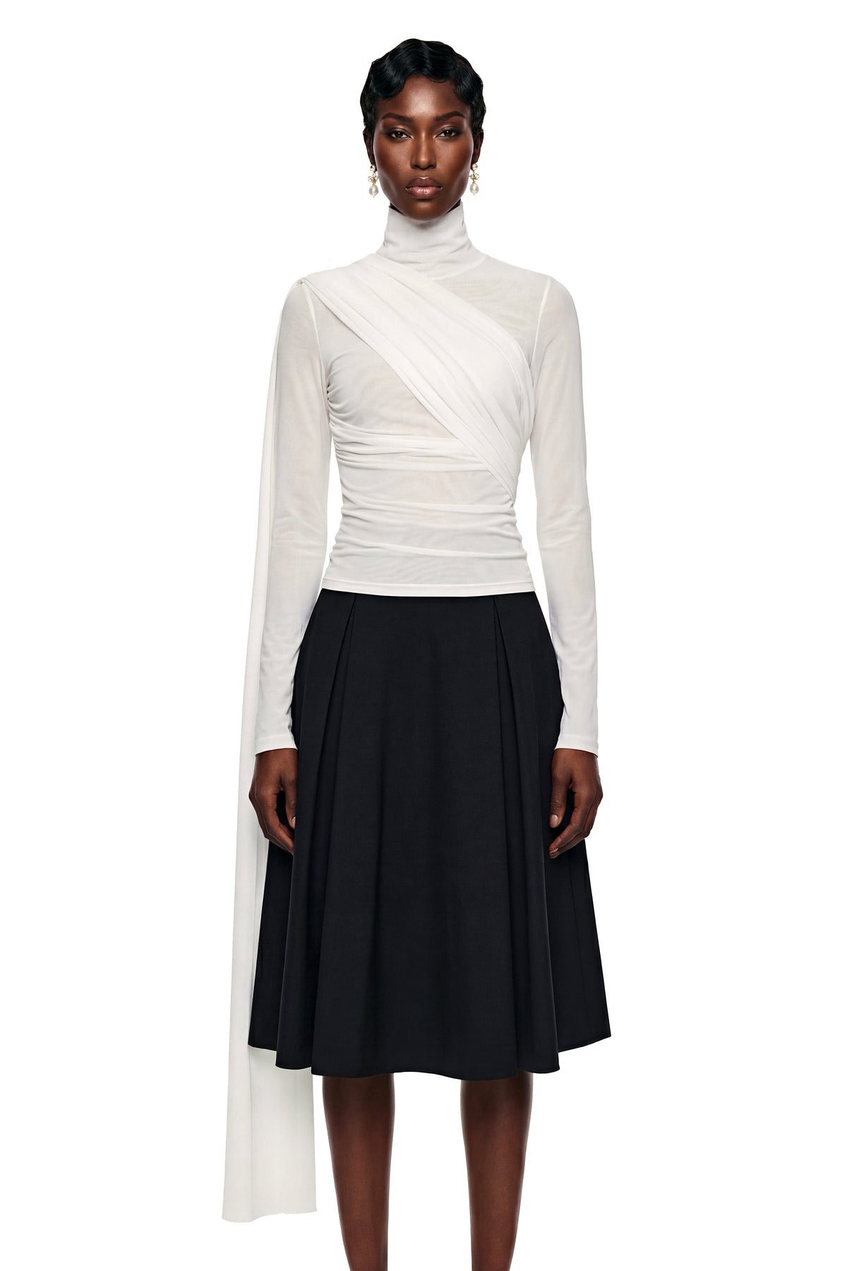 Ayanda White High Neck Blouse with Bow Detail