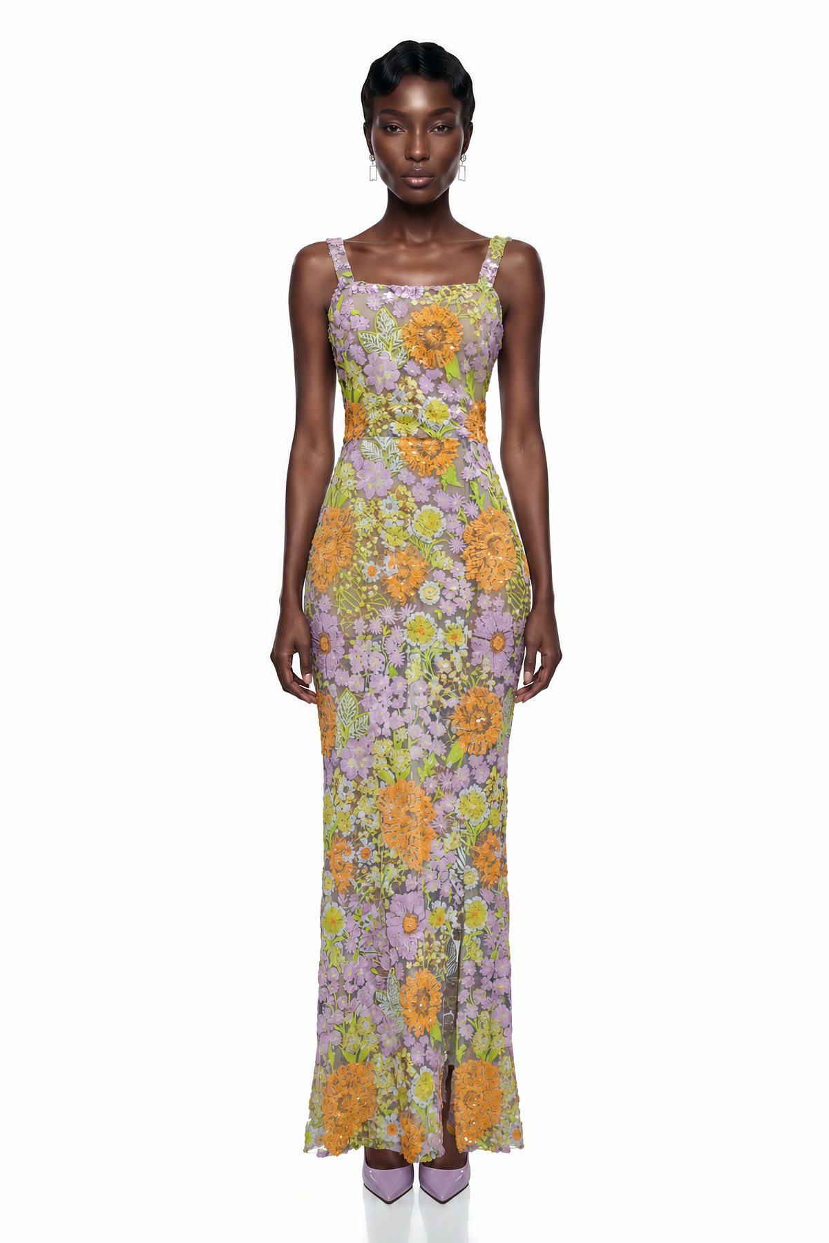 Beatrice Purple Floral Print Maxi Dress with Spaghetti Straps