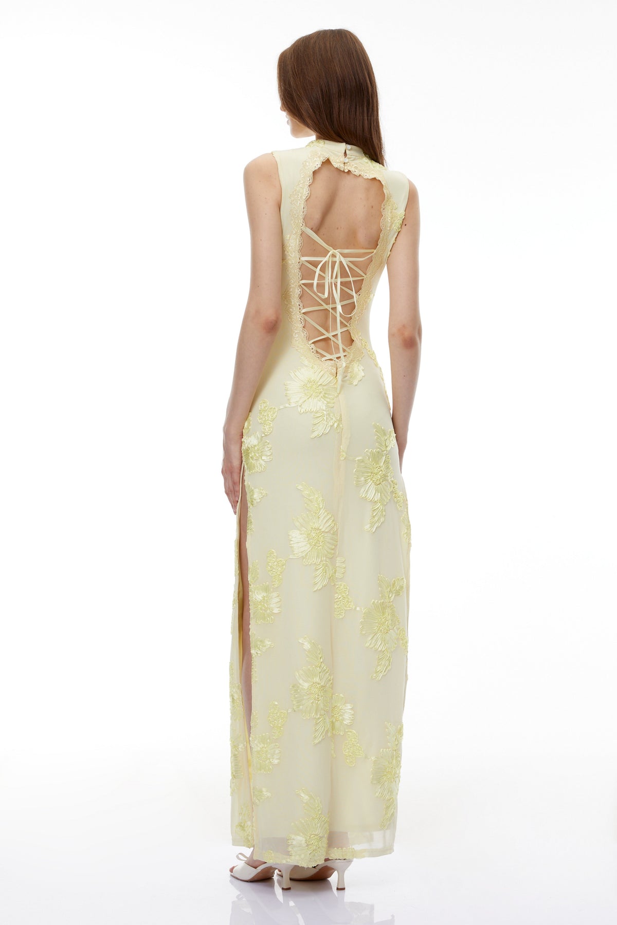 Berglind Yellow Maxi Dress with 3D Florals (Final Sale)