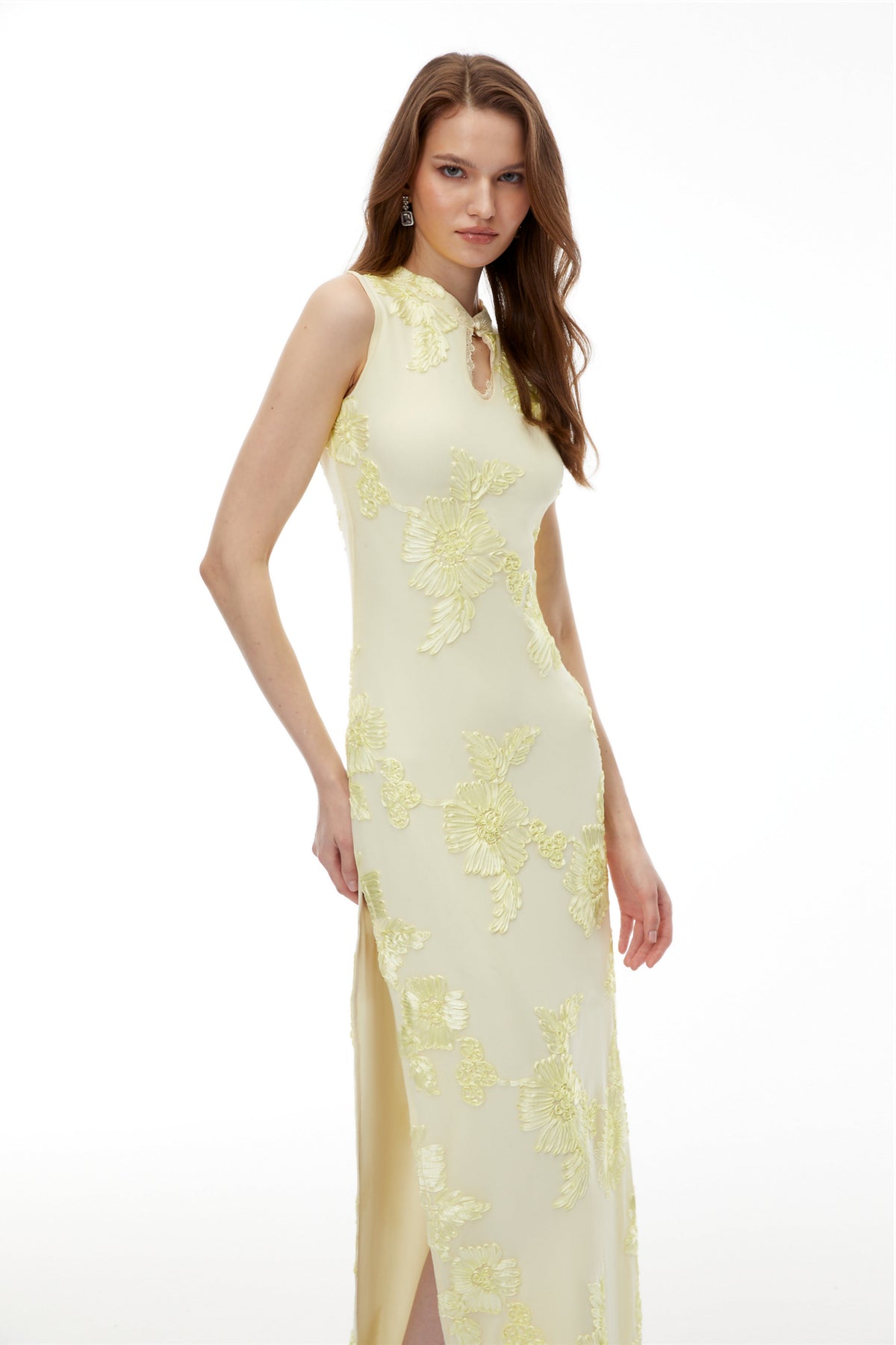 Berglind Yellow Maxi Dress with 3D Florals (Final Sale)
