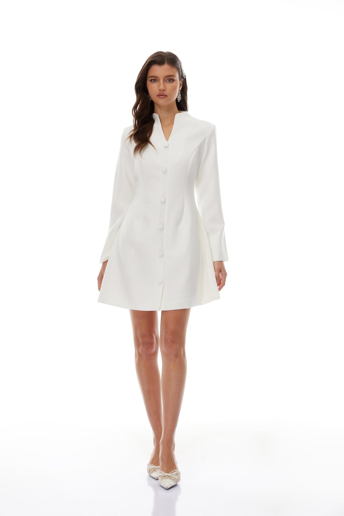 Berglind White Mandarin Collar Mini Blazer Dress