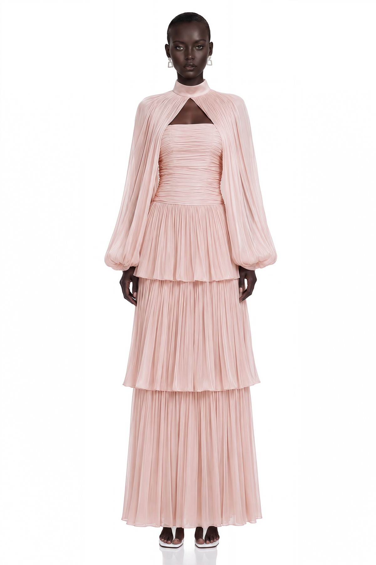 Bernice Pink Glossy Cape & Tiered Dress Set