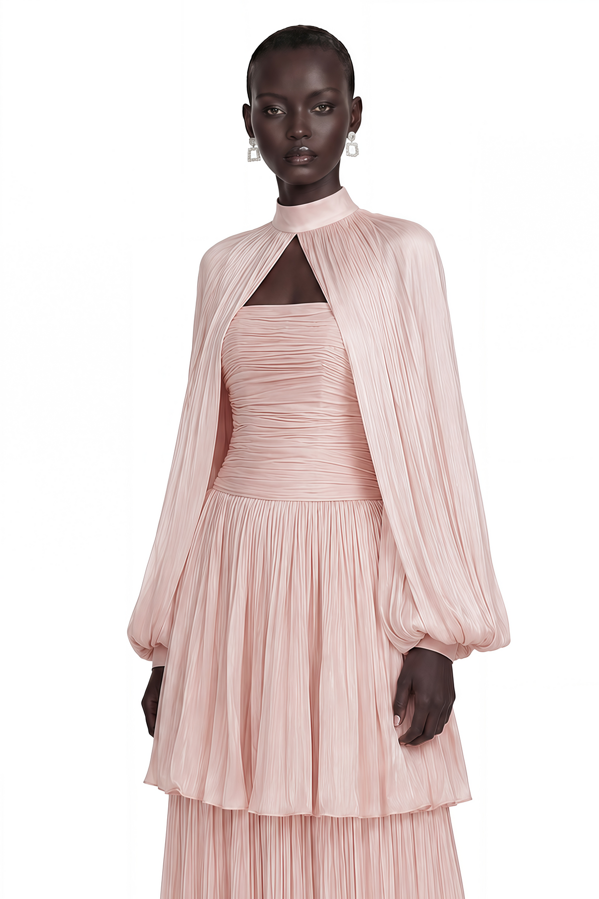 Bernice Pink Glossy Cape & Tiered Dress Set