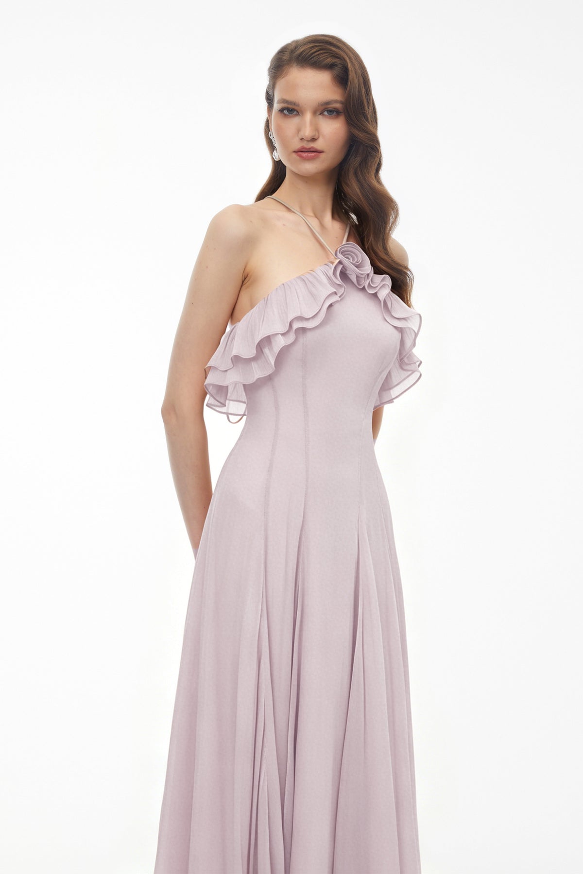 Bianka Purple Pleated Maxi Dress with 3D Florals