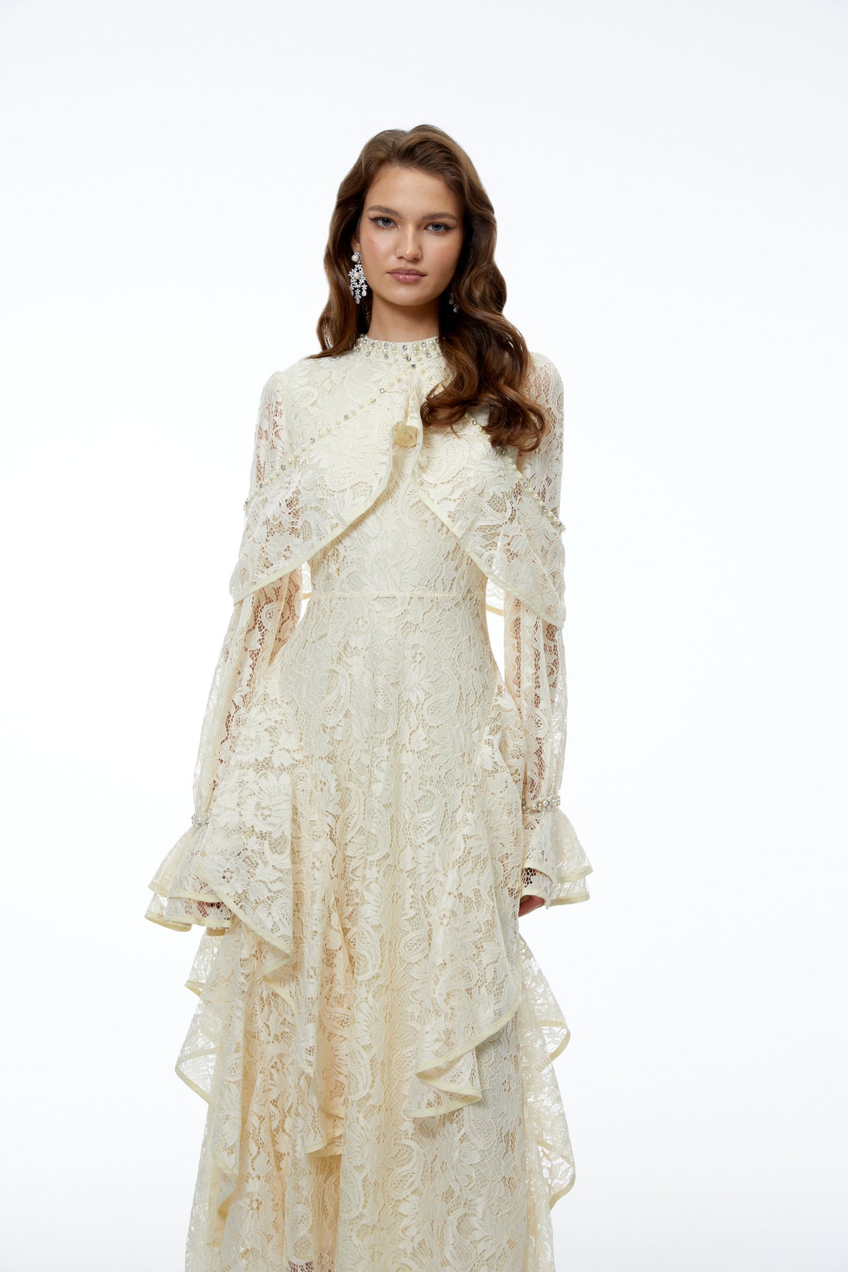 Blanche Yellow Floral Lace Embellished Maxi Dress