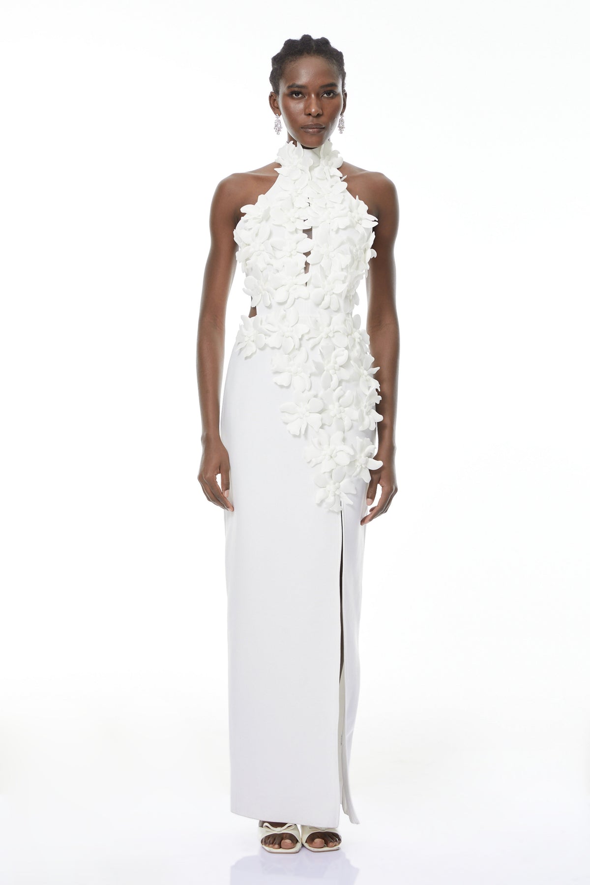 Brian White Halterneck 3D Petal Maxi Dress