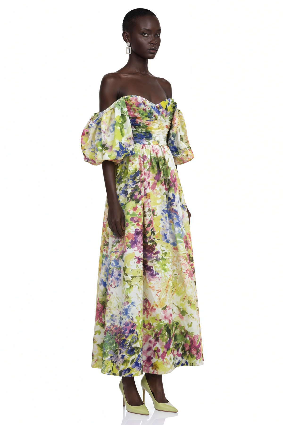 Parastoo Lavandula Puff Sleeve Floral Print Maxi Dress