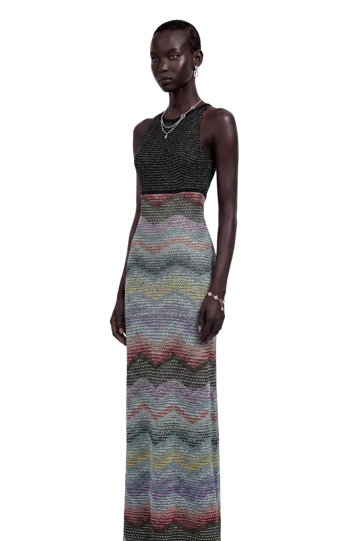 Caitlin Grey Halterneck Color Block Maxi Dress