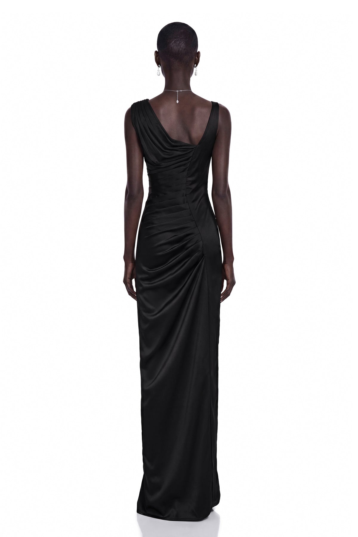 Calliope Black Asymmetrical Ruched Maxi Dress