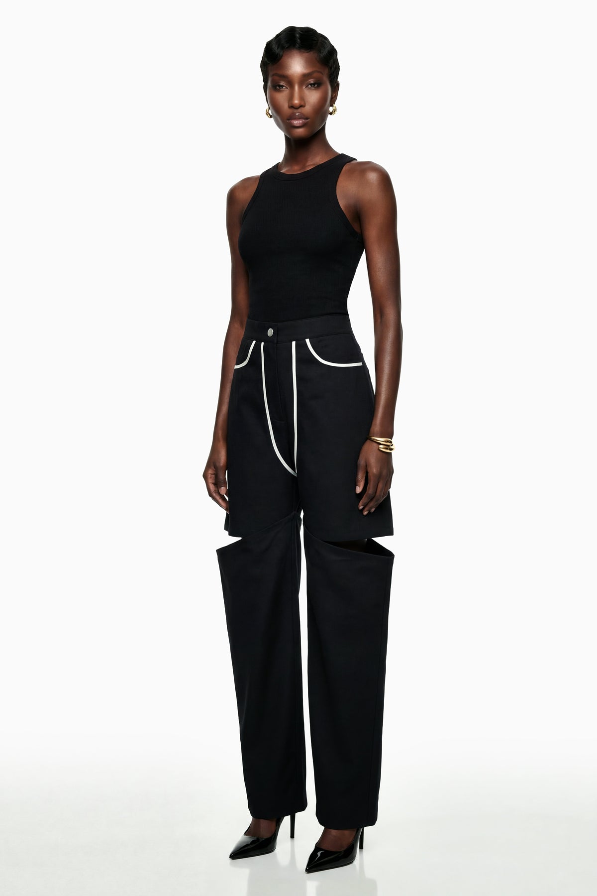Calypso Black Cut-Out Wide Leg Trousers