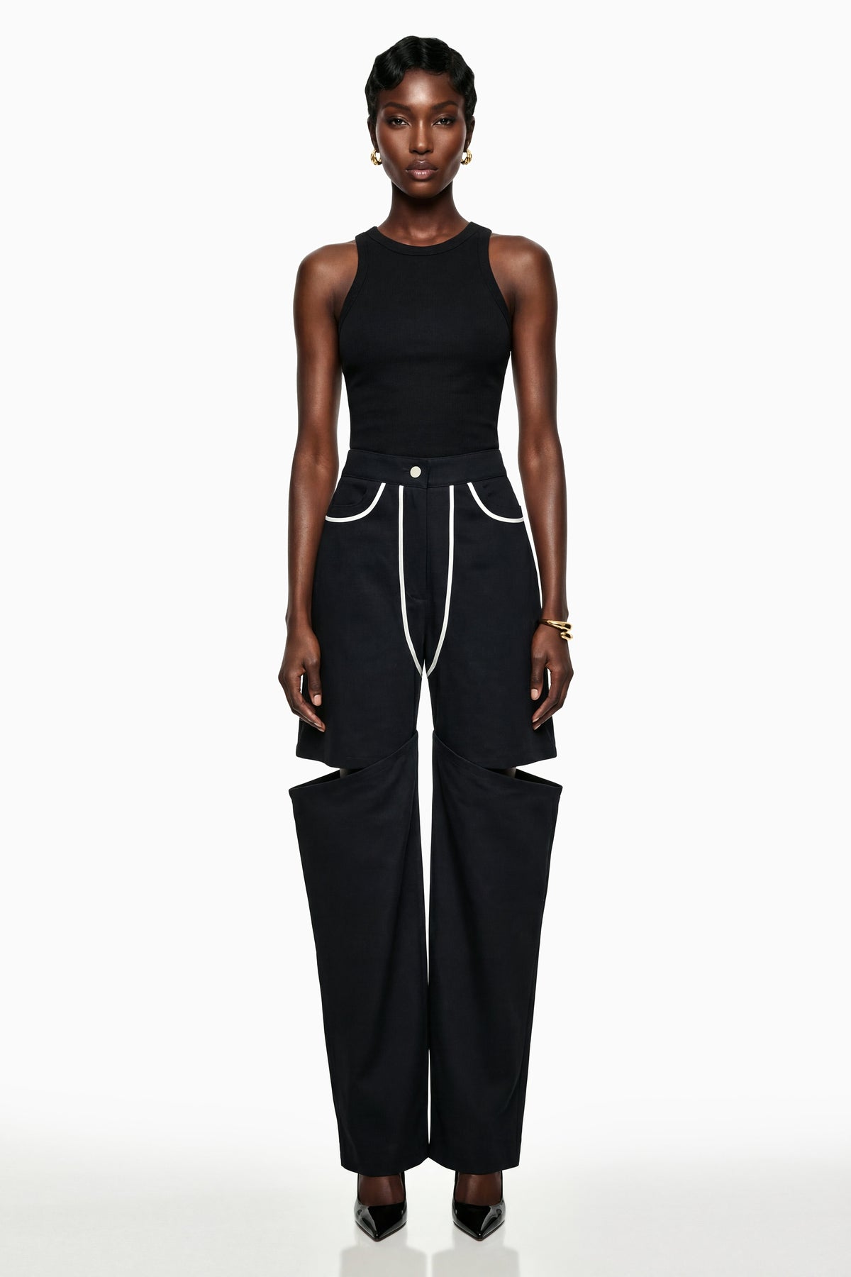 Calypso Black Cut-Out Wide Leg Trousers