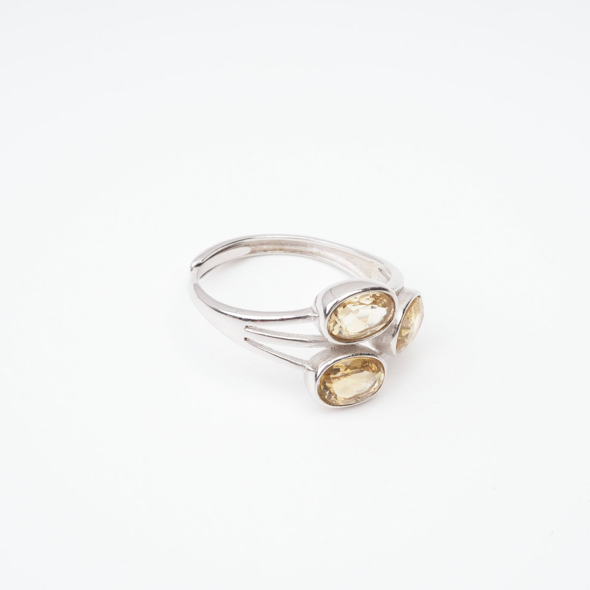 Camila Champagne Oval Cut Three Stone Gemstone Sterling Silver Ring