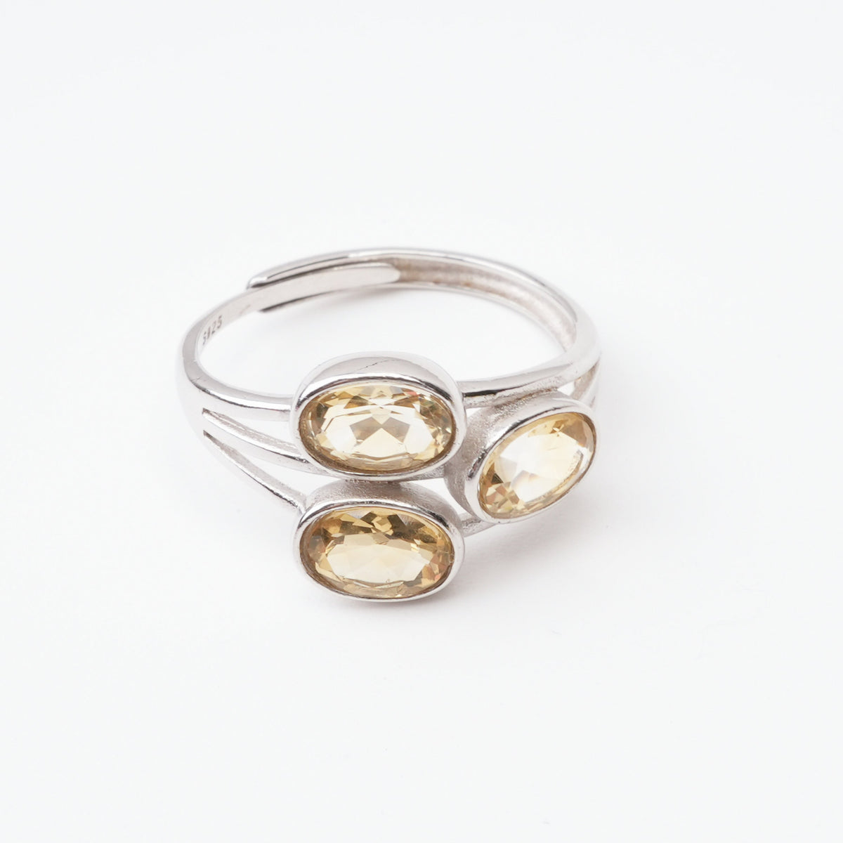 Camila Champagne Oval Cut Three Stone Gemstone Sterling Silver Ring