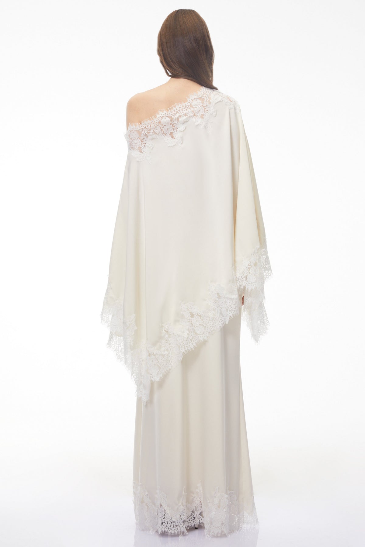 Carlota Cream Maxi Dress with Cape and Lace Trim
