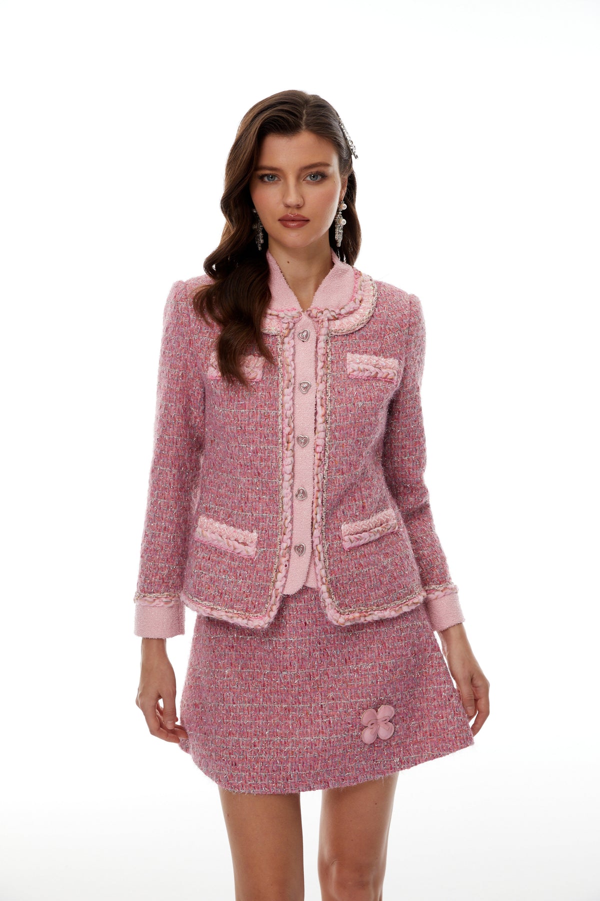 Carol Pink Tweed Jacket & 3D Petal Skirt Set