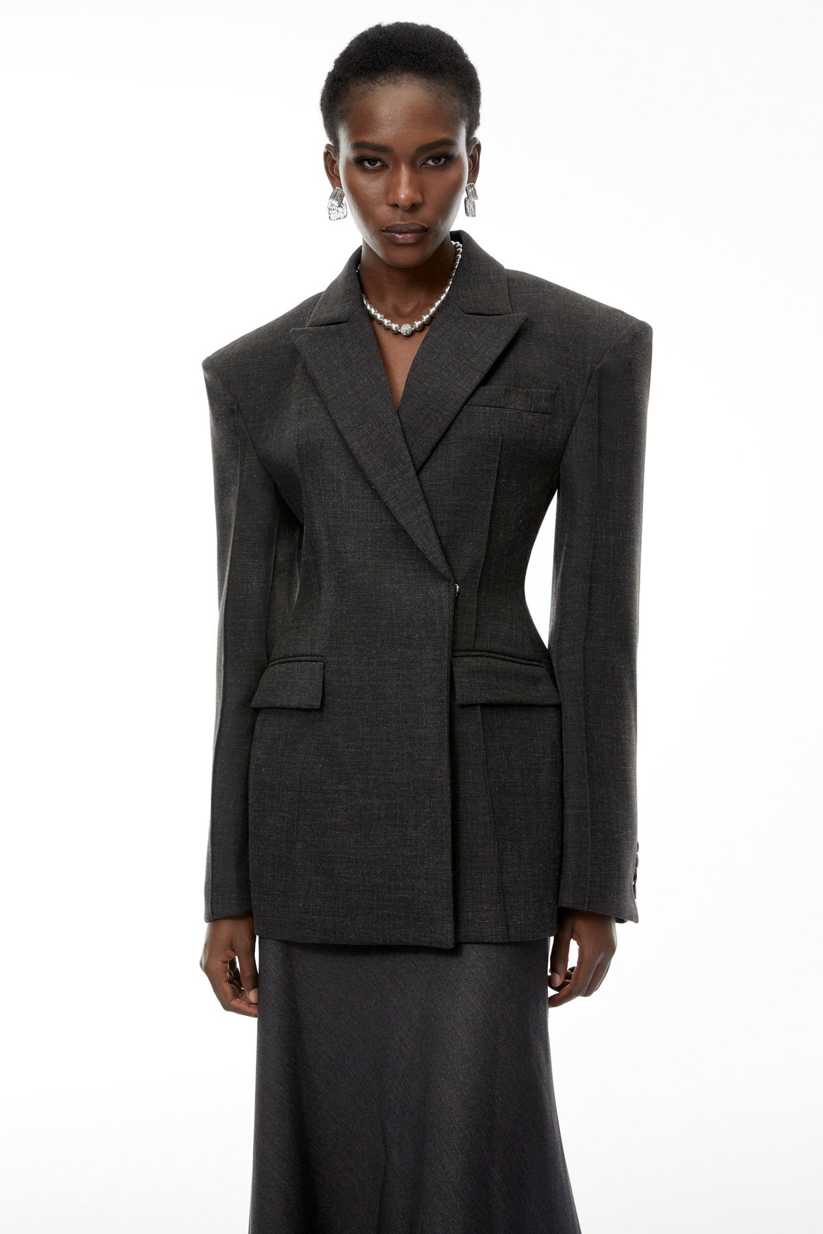 Caspian Grey Asymmetrical Oversize Blazer