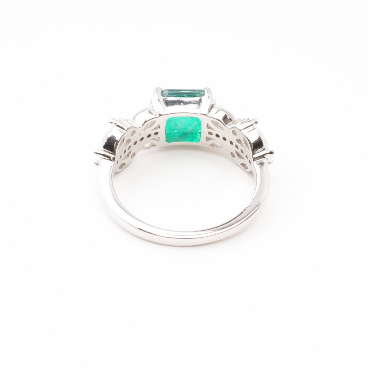 Catherine Emerald Green Square Cut Marquise Floral Crystal Sterling Silver Ring