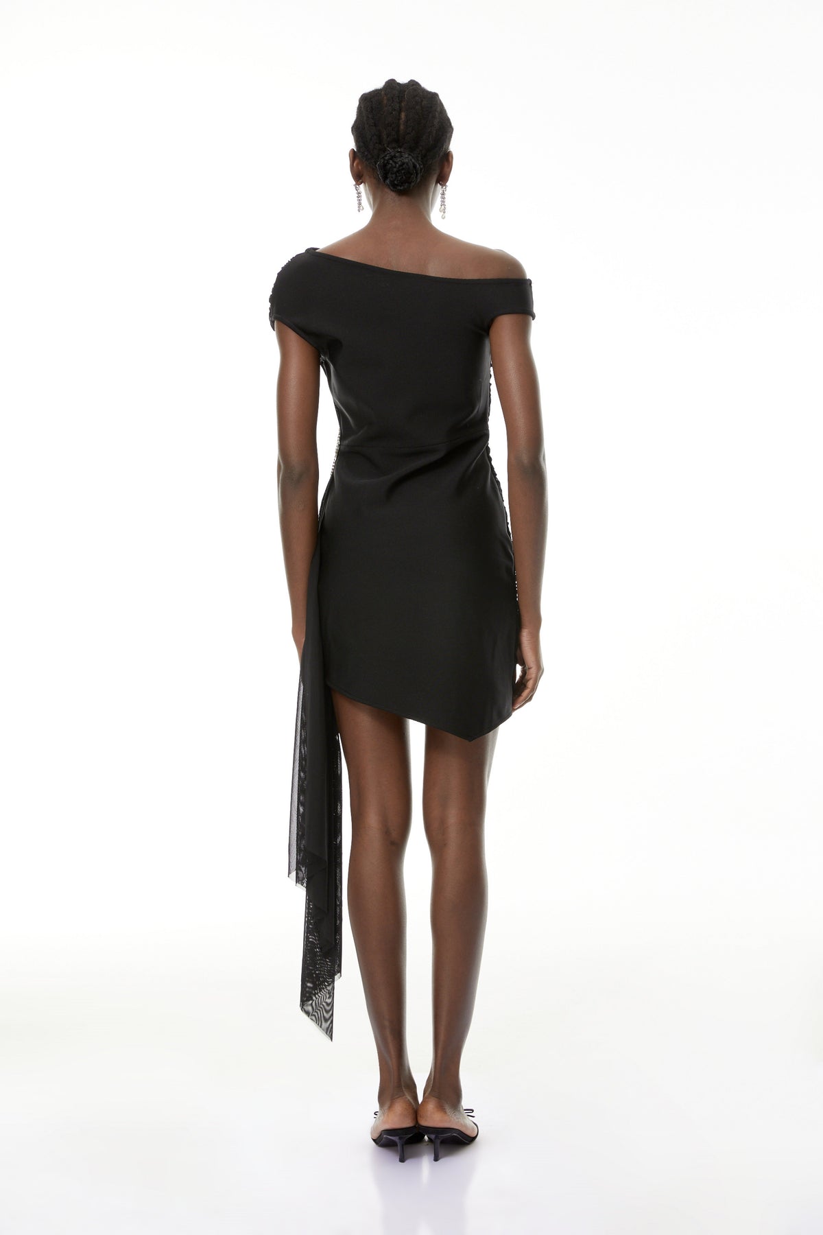Cecil Black Rhinestone Floral Ruched Mini Dress