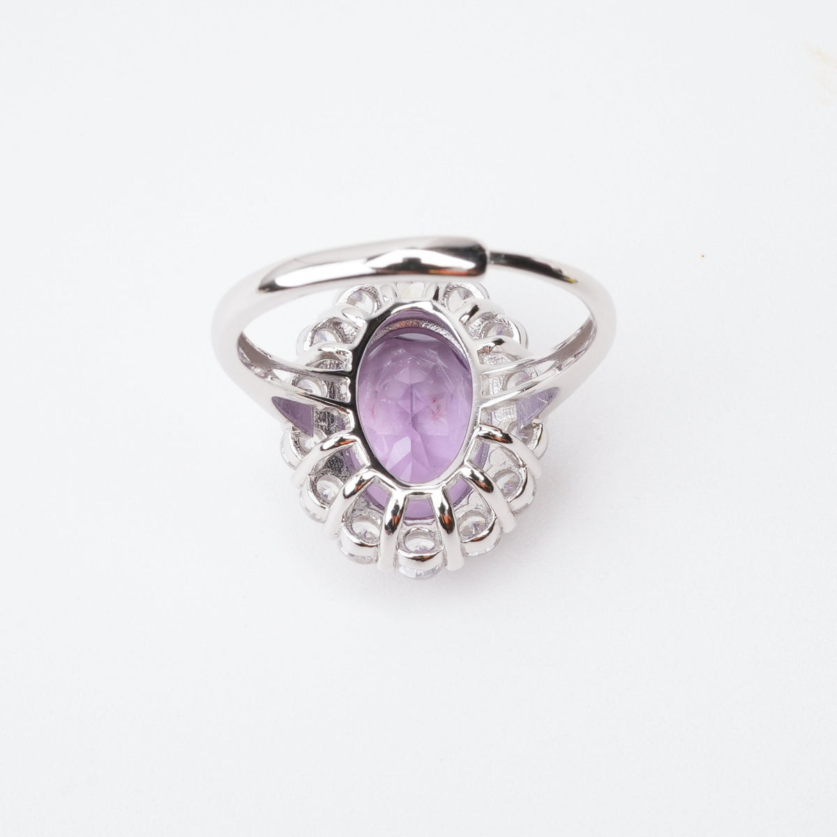 Celeste Purple Amethyst Oval Cut Halo Sterling Silver Ring