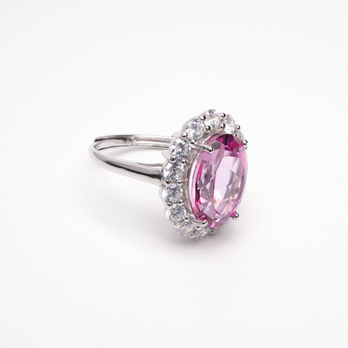 Celeste Red Topaz Oval Cut Halo Sterling Silver Ring