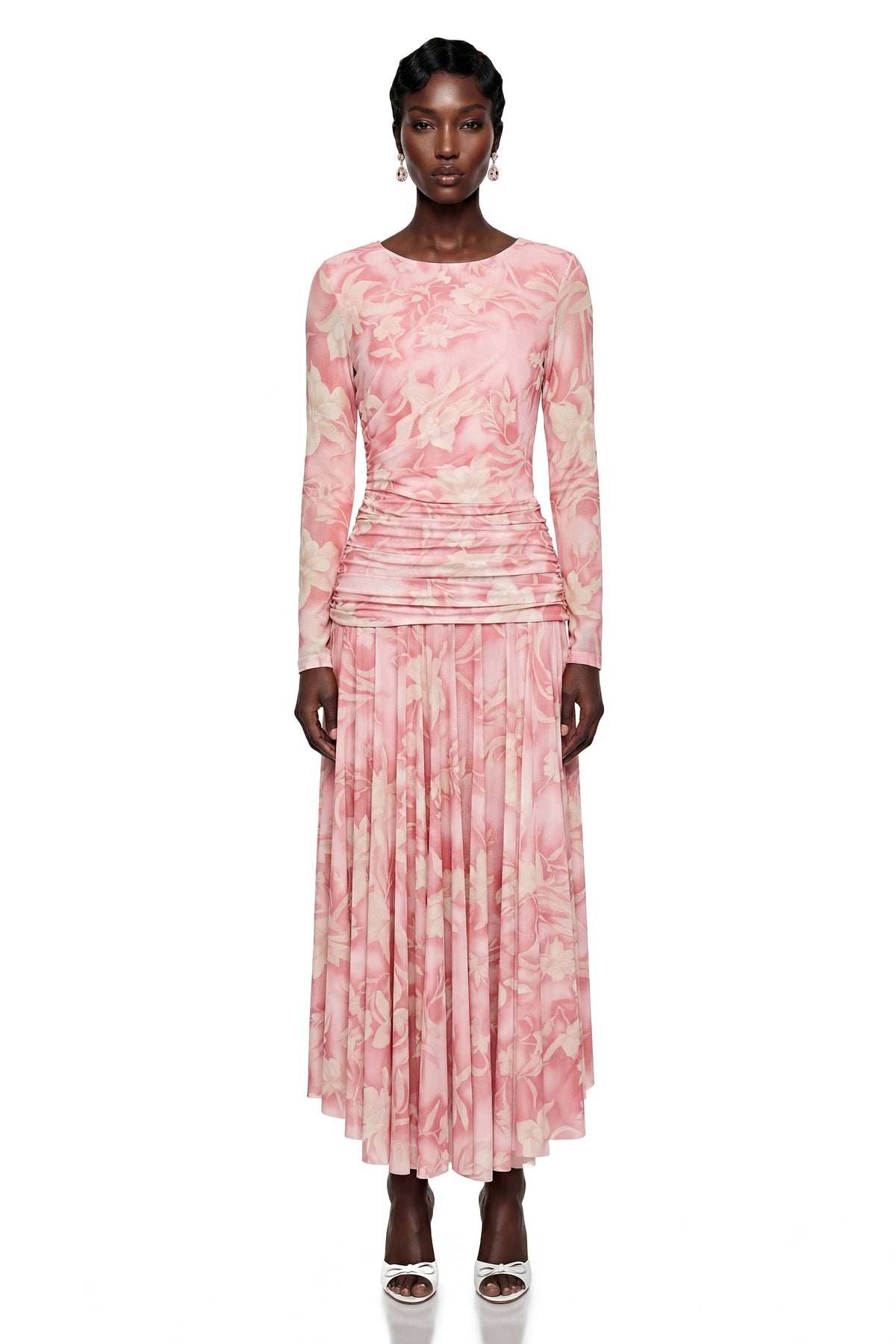 Chantal Pink Floral Print Ruched Maxi Dress