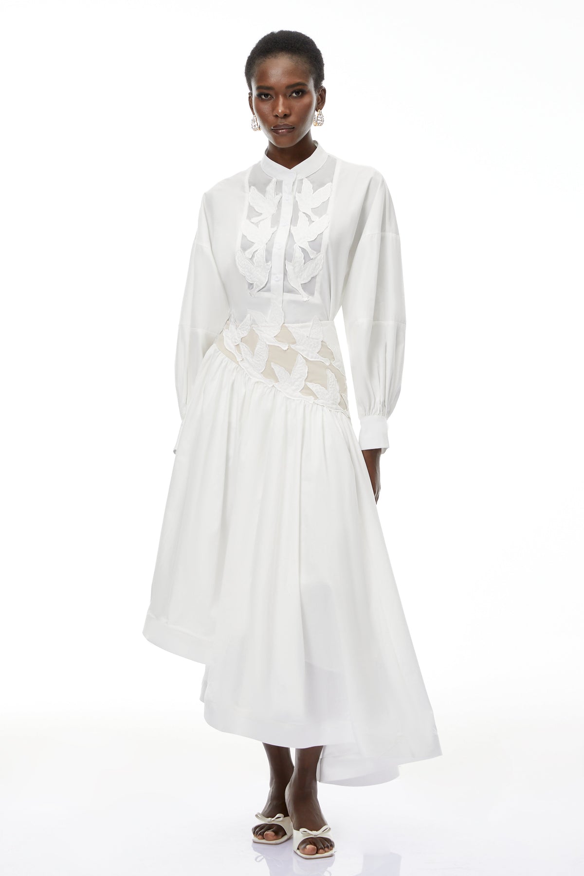 Charlotte White Cut-Out Asymmetrical Blouse & Skirt Set