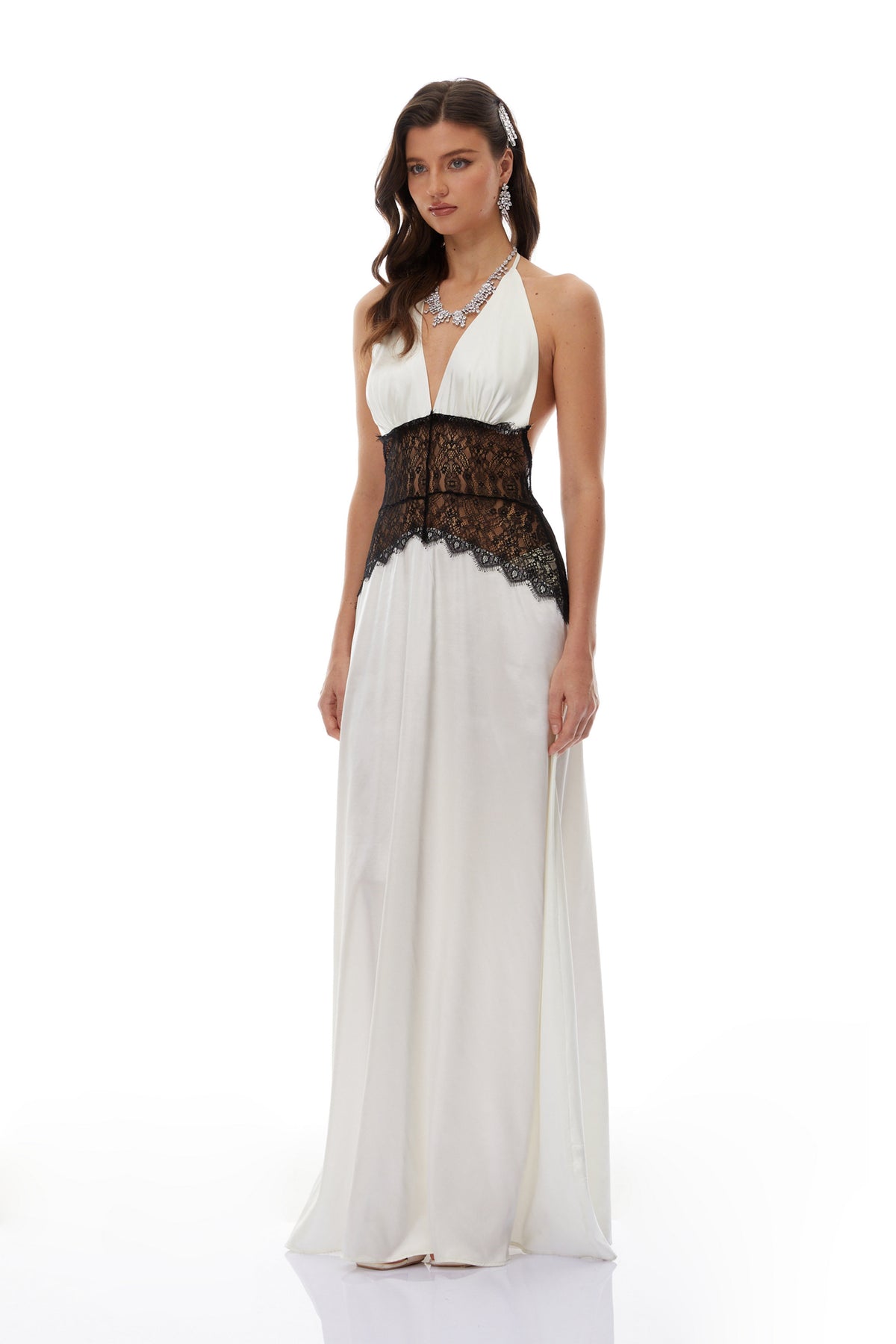 Charlotte White Lace Panel Maxi Dress