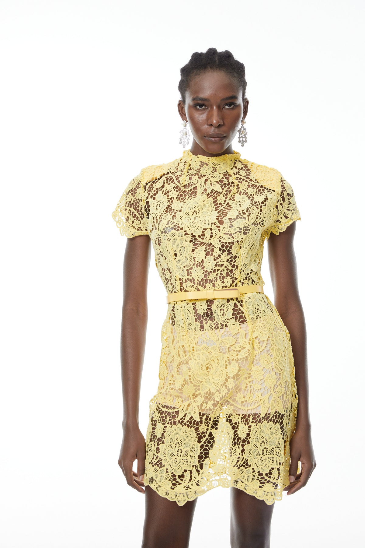 Charlotte Yellow Floral Lace Mini Dress