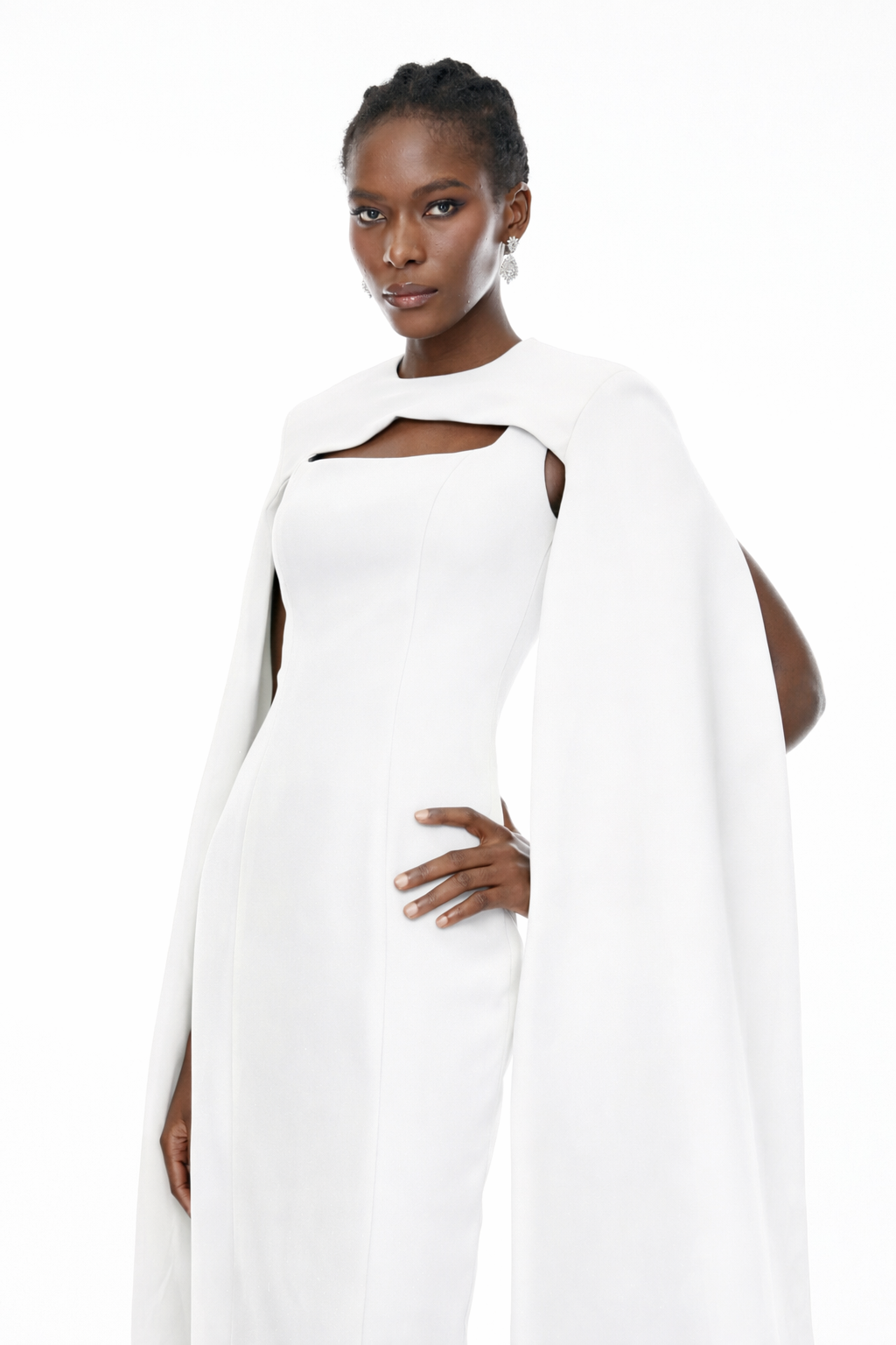 Brynja White Cape Design Maxi Gown