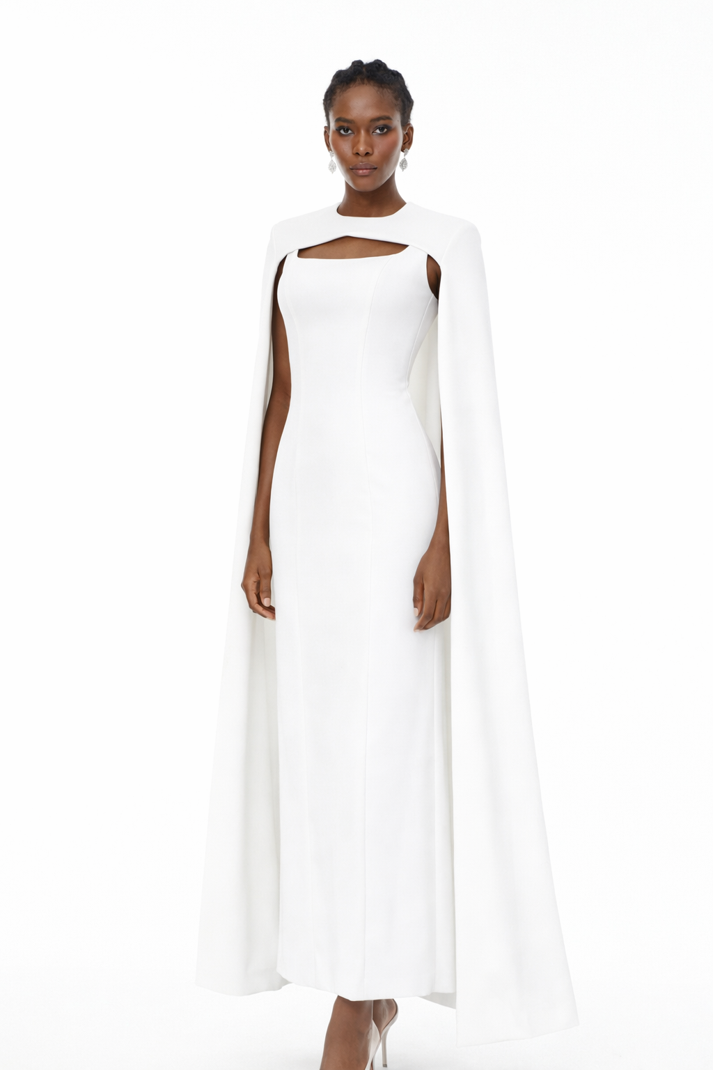 Brynja White Cape Design Maxi Gown