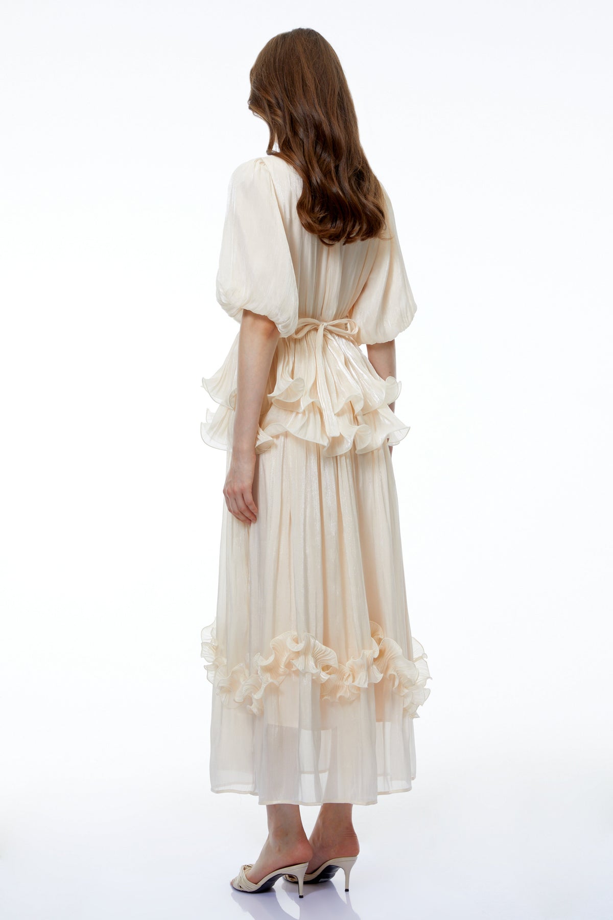 Chryseis Cream Round Neck Ruffled Maxi Dress