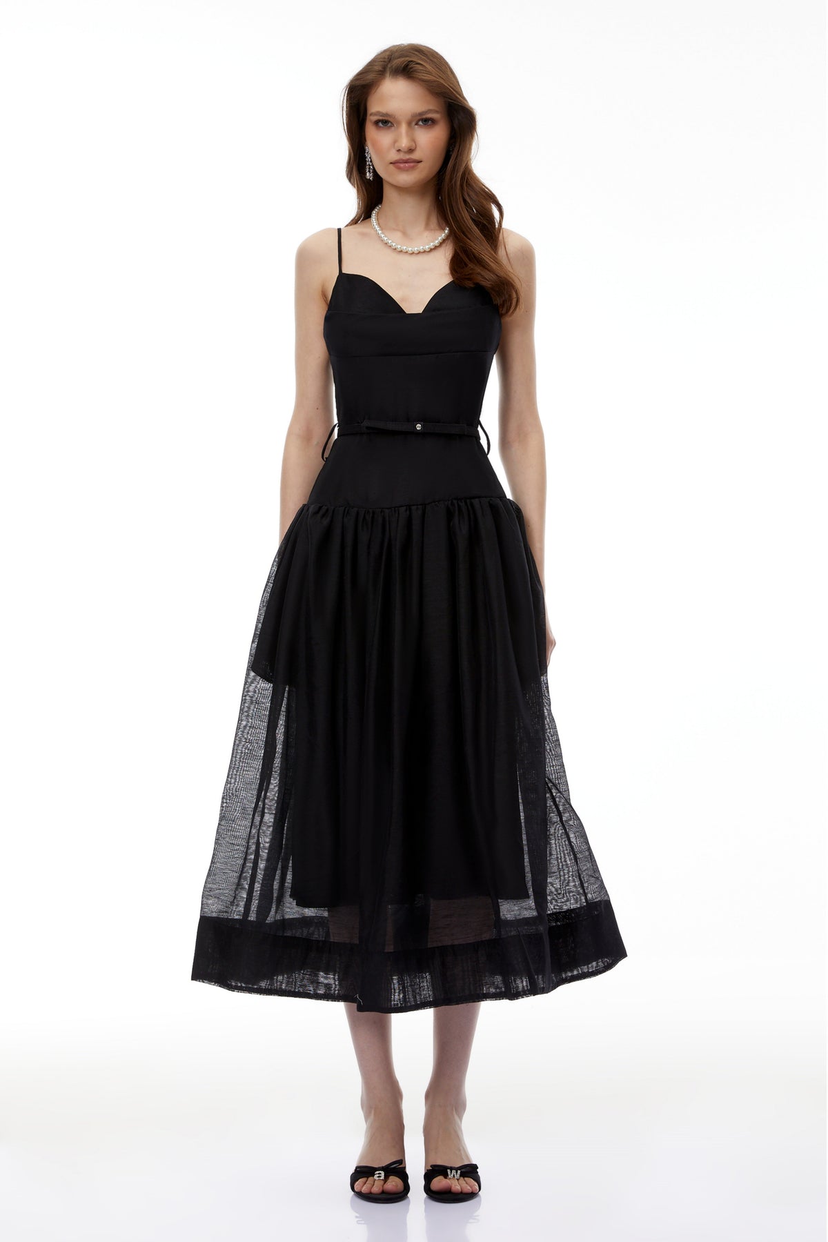 Circe Black Sweetheart Neckline Flared Midi Dress