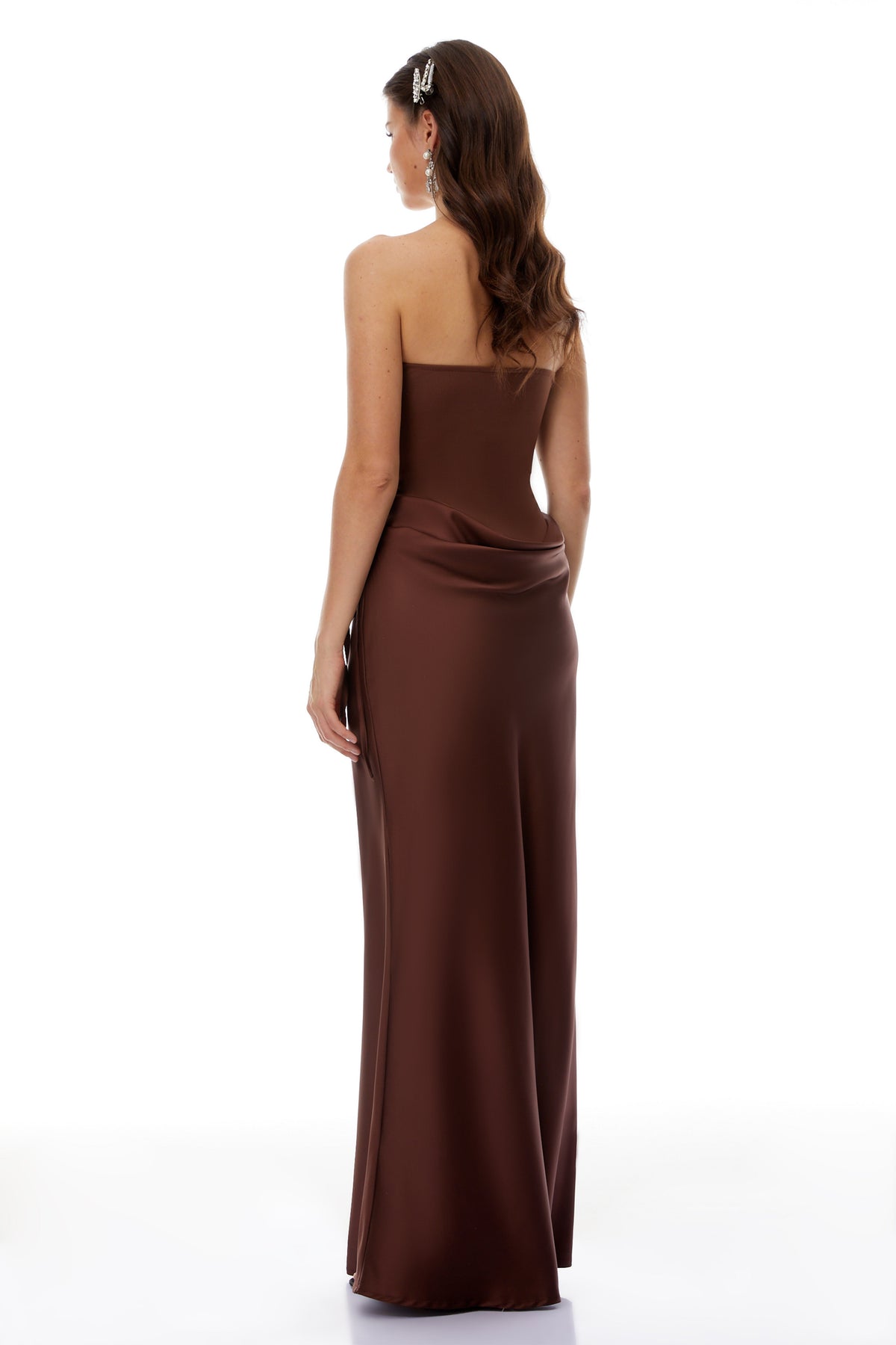 Clara Brown Off-Shoulder Bodysuit & Satin Skirt Set