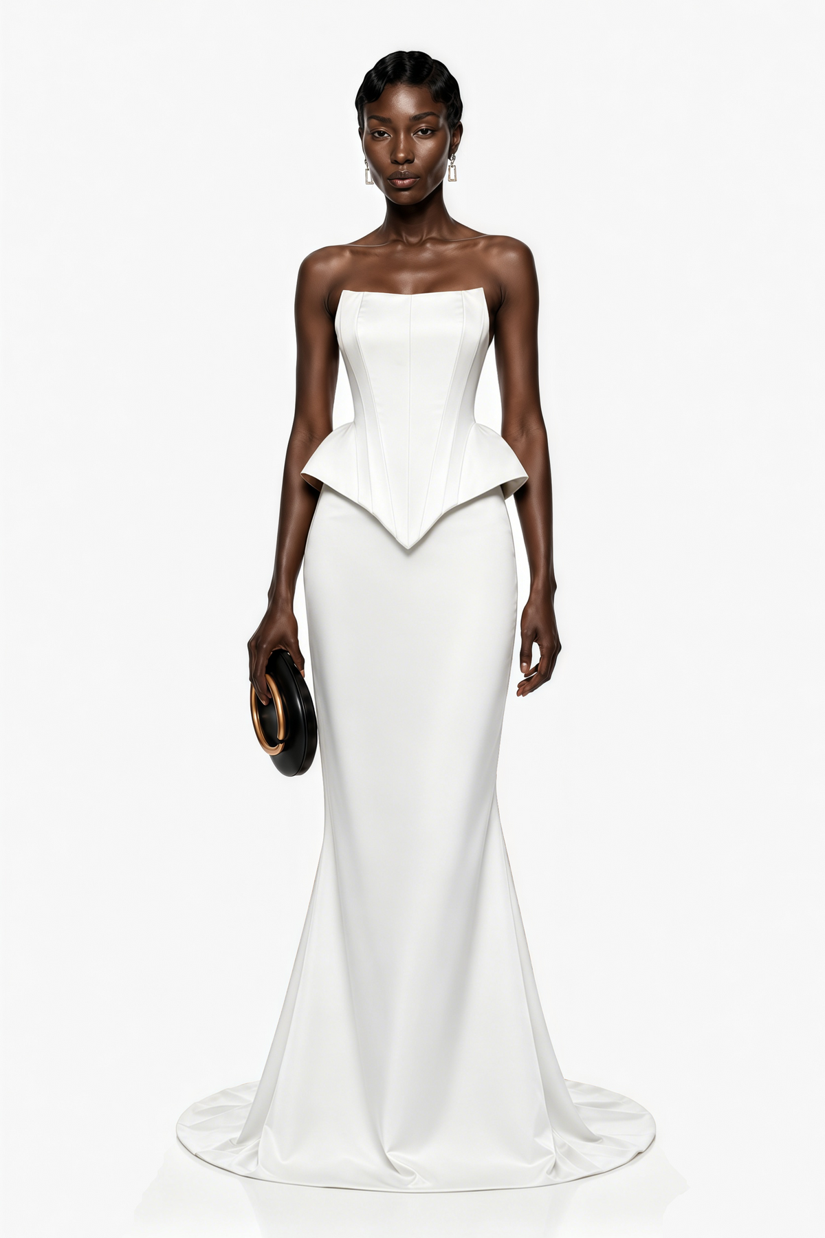 Clara White Corset Top & Skirt Set With Cape
