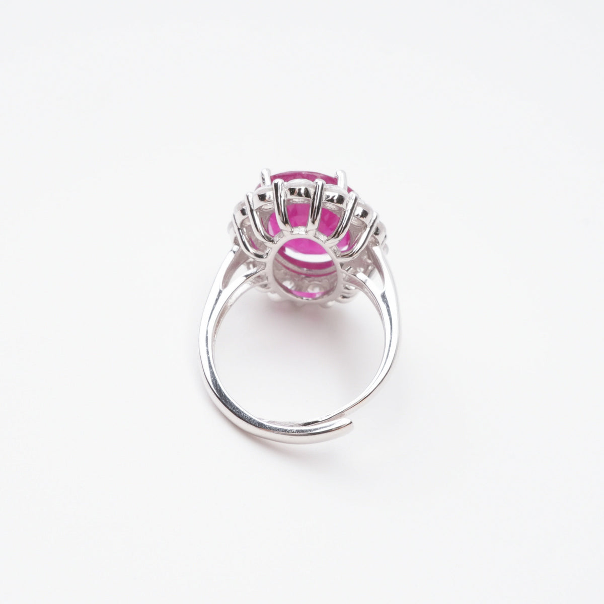 Clarisse Magenta Ruby Round Halo Sterling Silver Ring
