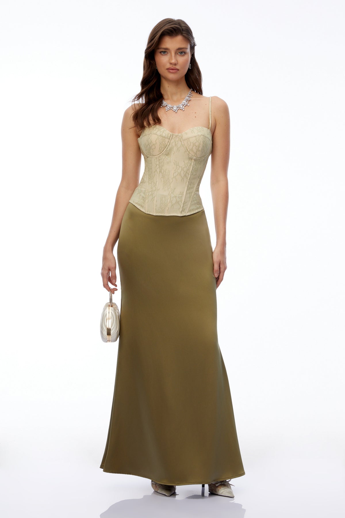 Coralynne Green Floral Lace Top & Skirt Set