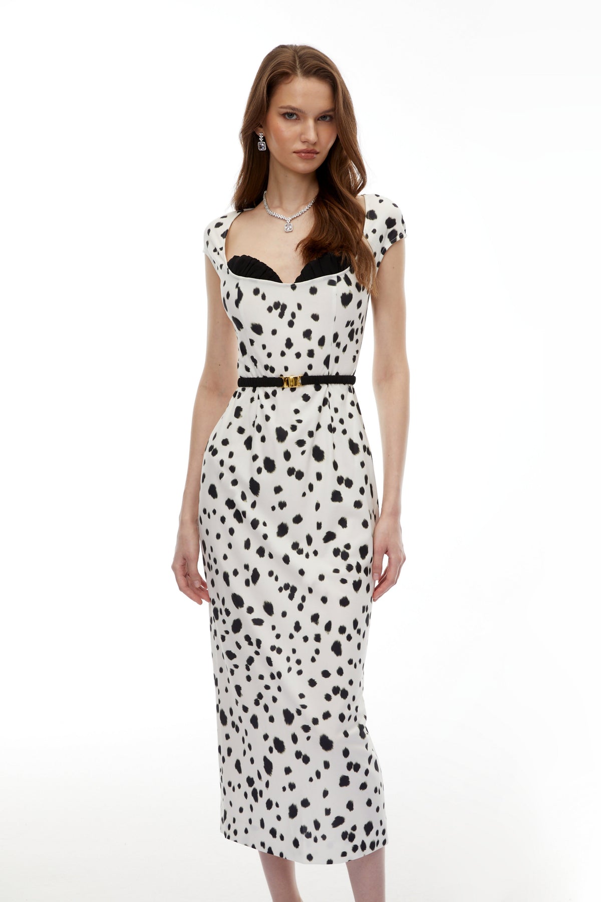 Cyrus White Leopard Polka Midi Dress