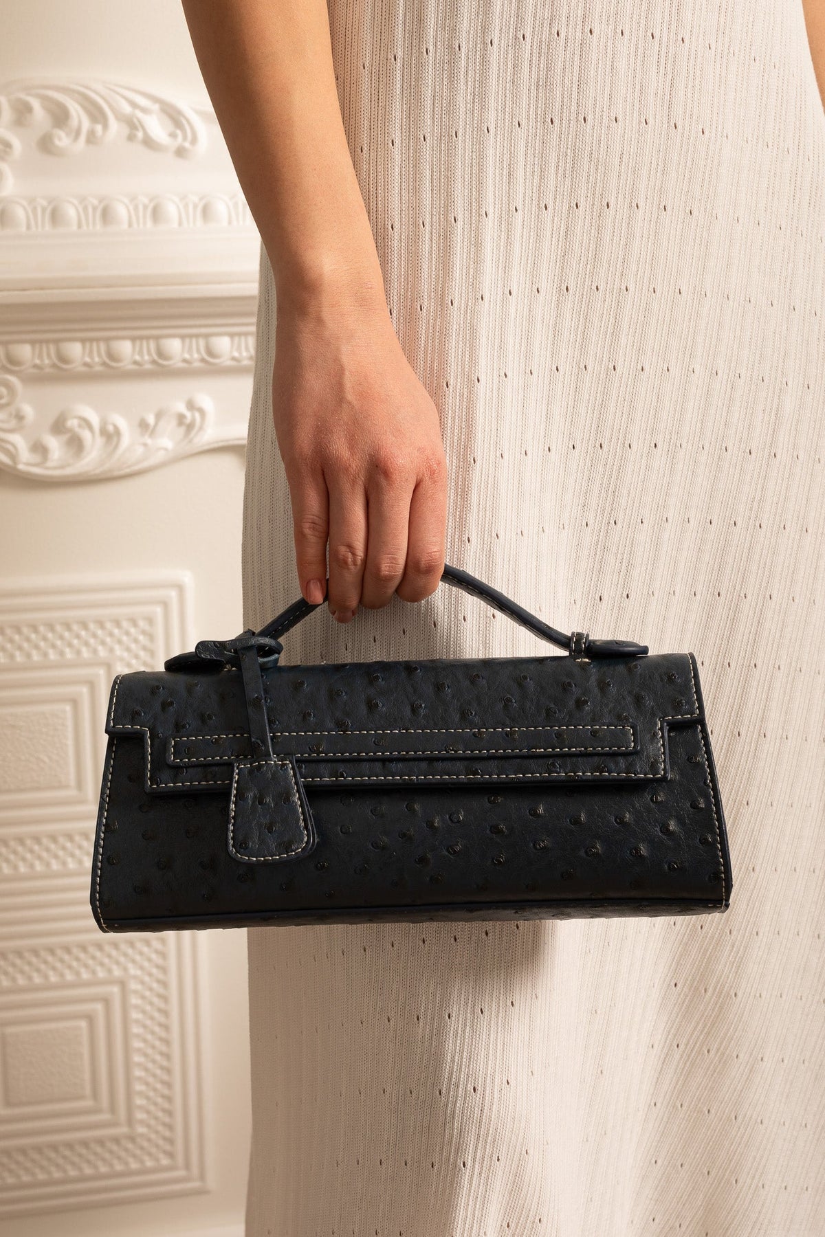 Sophisticated Rectangular Purse With Dotted Pattern - Dark Blue