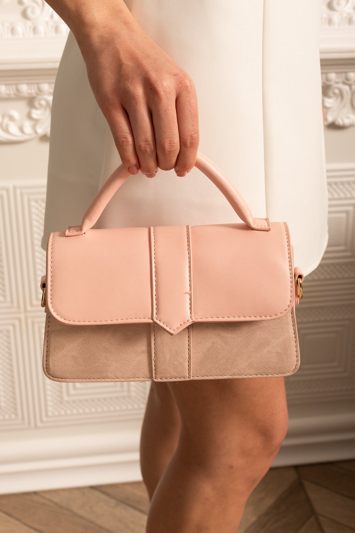 Dual Texture Purse With Concealed Closure - Pink