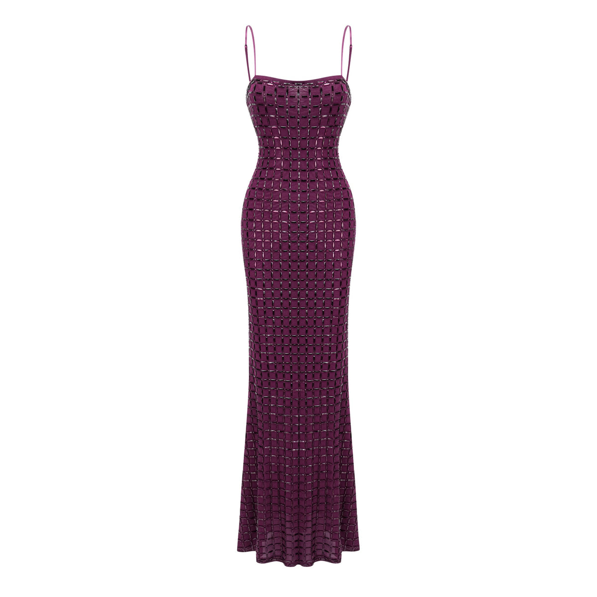 Térébenthine Purple Rhinestone Mesh Maxi Dress (Final Sale-US Only)