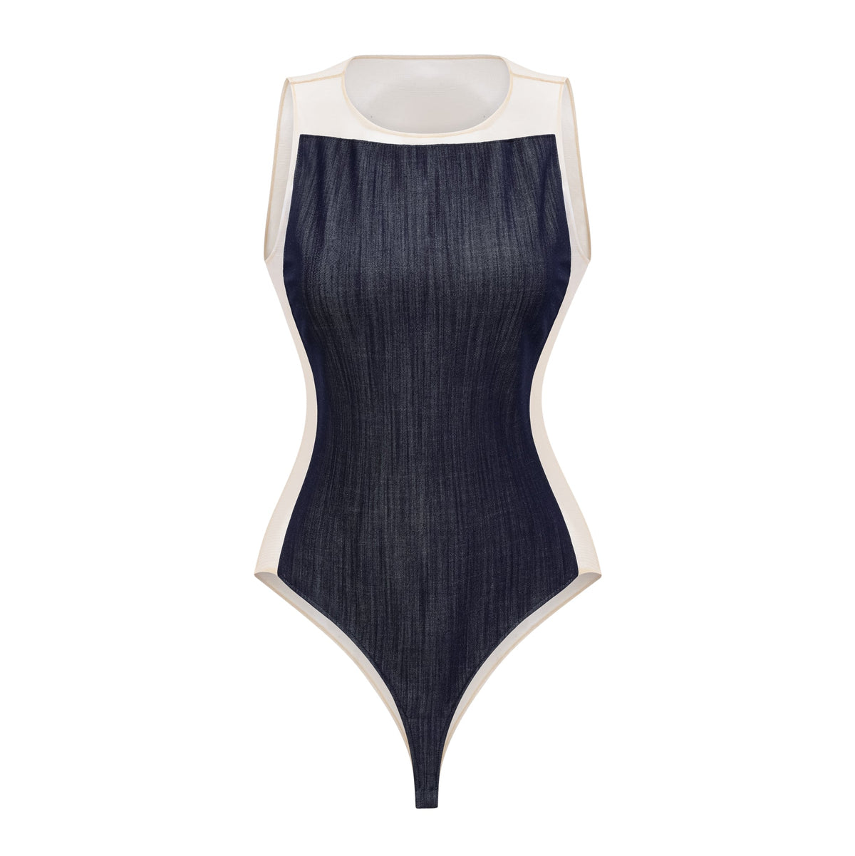Sandrine blue denim semi-sheer bodysuit