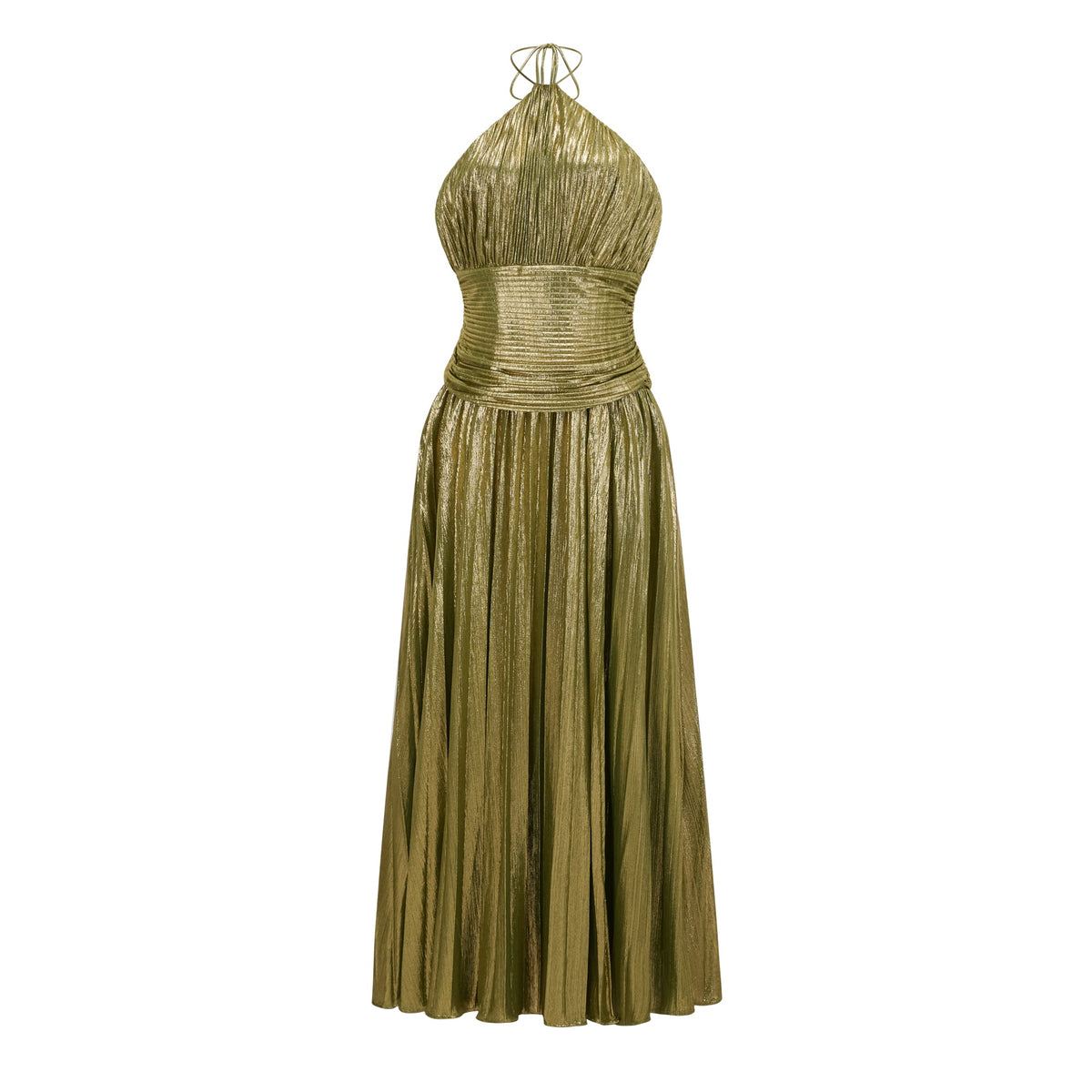 Alchimie Green Glossy Pleated Maxi Dress