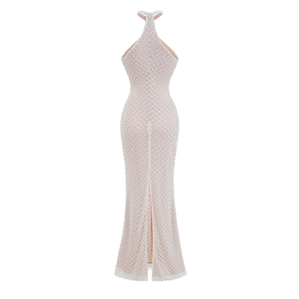 Claudine white embellished halterneck maxi dress