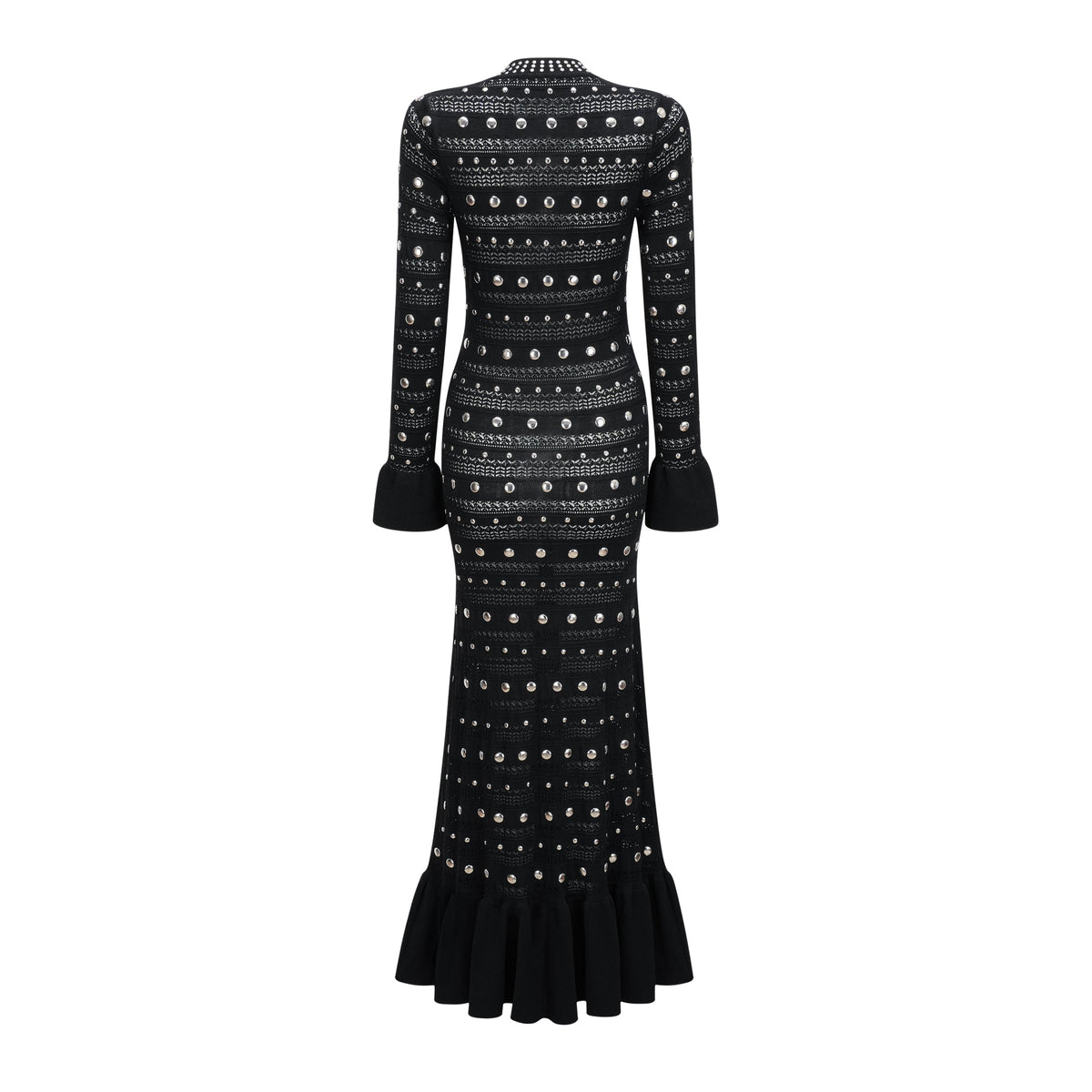 Chloé Black Long Sleeve Studded Crochet Knit Midi dress