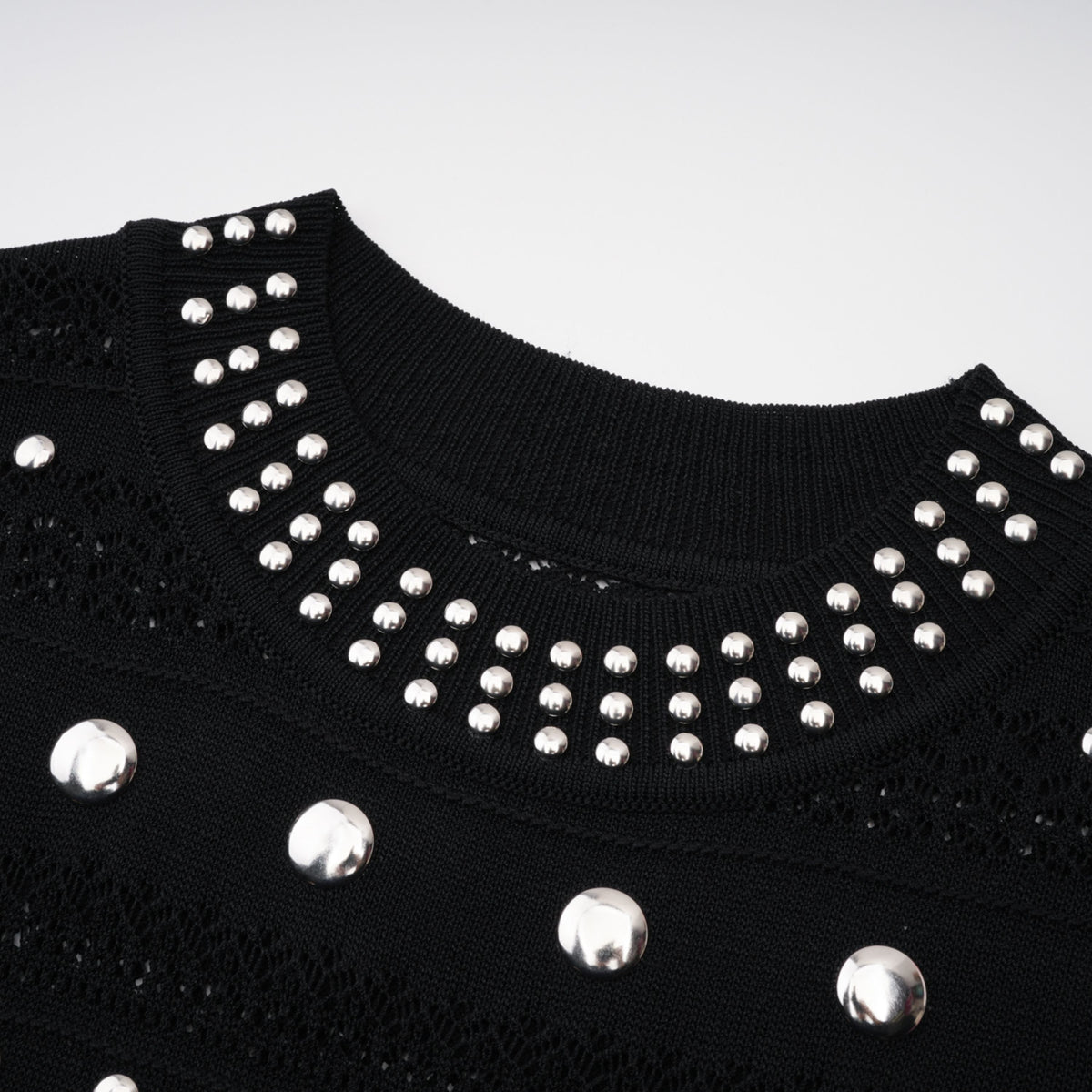 Chloé Black Long Sleeve Studded Crochet Knit Midi dress (Final Sale)